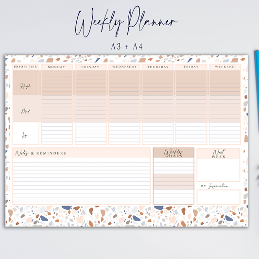 Terrazzo Weekly Planner Landscape, A3 & A4 Printable Planner, Weekly Planner, Minimalist Office Planner, Weekly Organiser, Office Planner, To do List - Kalaii Creations