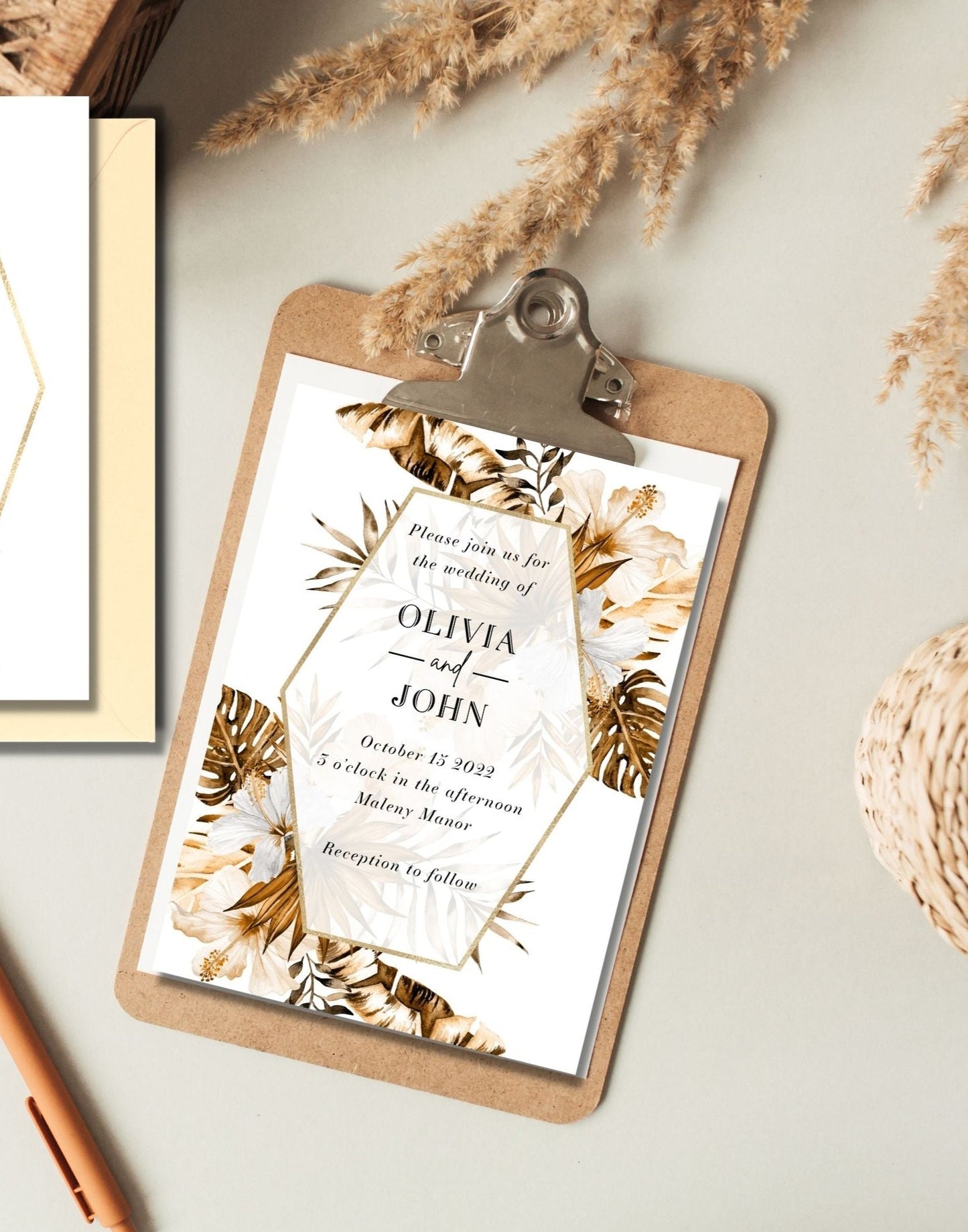 Tropical Wedding Invitation - Printable - Palm Tree- Tropical wedding - Tropical Invite - Handwritten -Wedding Suite, Tropical palm invite