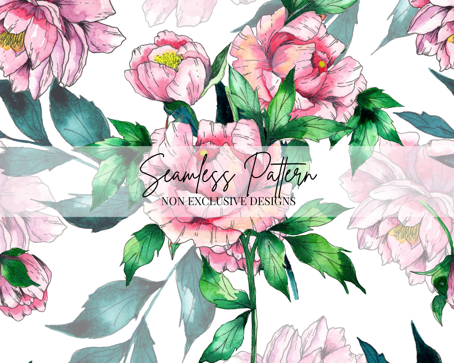 Peony Watercolour Seamless Repeat Pattern | Non Exclusive, personal, or commercial use