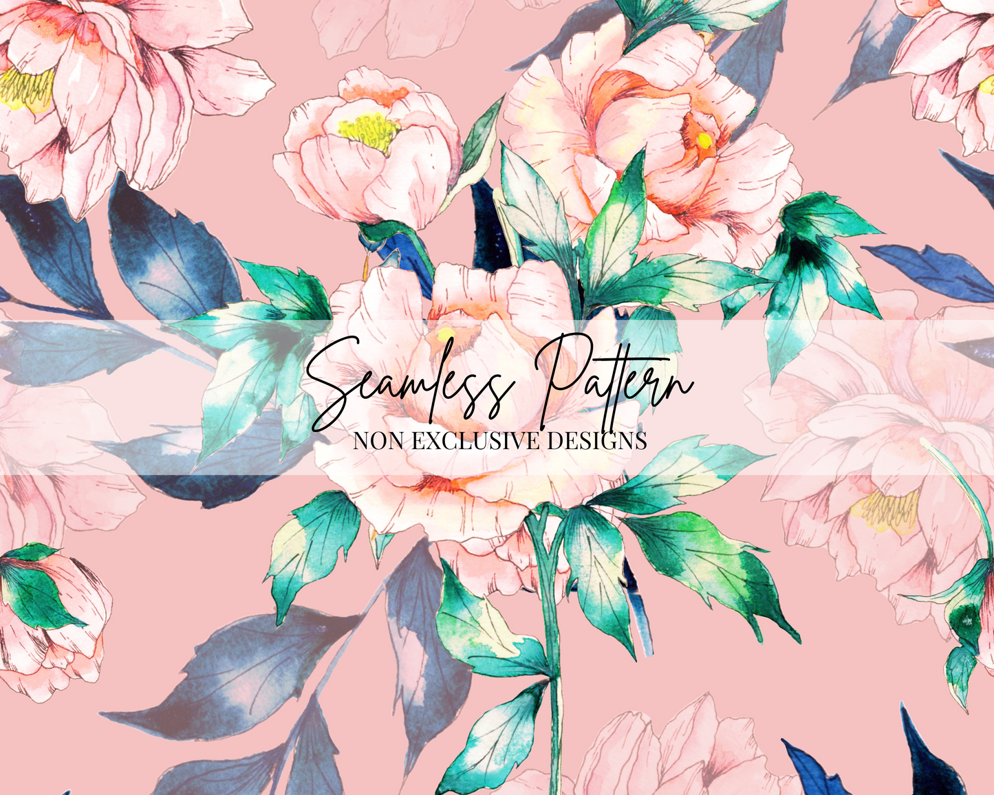 Peony Watercolour Seamless Repeat Pattern | Non Exclusive, personal, or commercial use