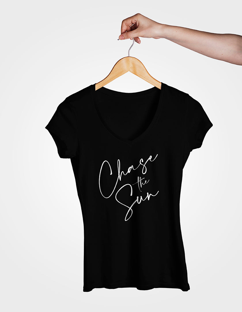 CHASE THE SUN TEE - IN WHITE WITH BLACK FONT - Kalaii Creations