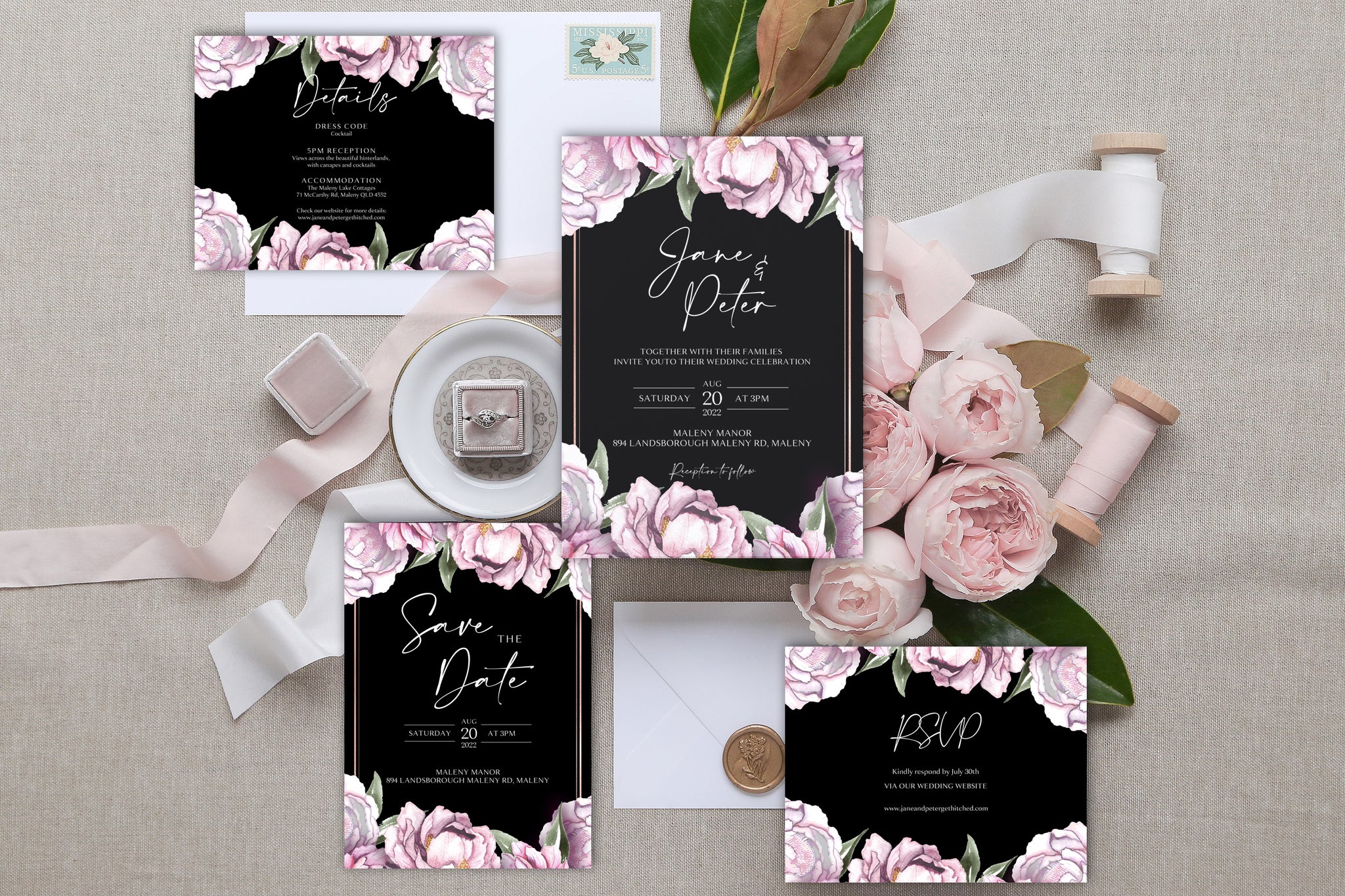 Wedding Invitation - Printable - Peony - Watercolour Peony - Watercolour Wedding Invite - Handwritten - Watercolour -Wedding Suite - Kalaii Creations
