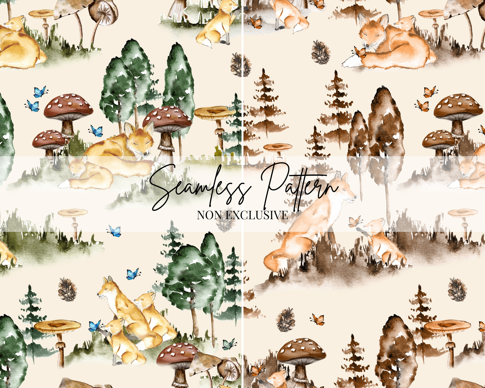 Fox and woodlands Seamless Repeat Pattern | Non Exclusive, personal, or commercial use