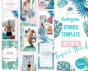 Instagram Templates | Tropical Hand Painted Watercolour Leaves - Kalaii Creations