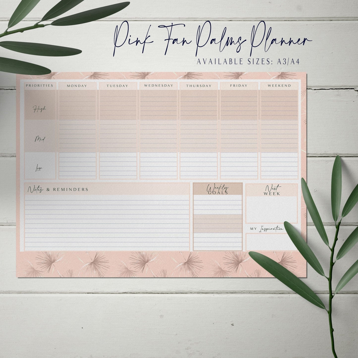 Weekly Planner Landscape, A3 & A4 Printable Planner, Weekly Planner, Minimalist Office Planner, Weekly Organiser, Office Planner, To do List - Kalaii Creations