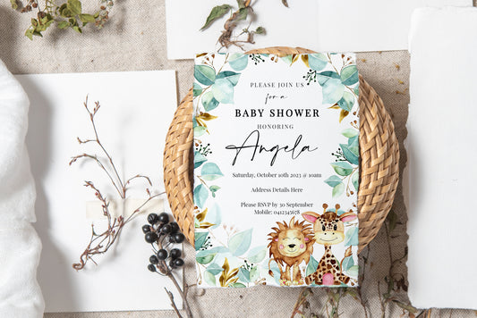 Baby Shower Invite, Baby Shower Invitation, Jungle Birthday Invite, Birthday invitation, Jungle Print, Baby Birth Active
