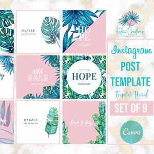 Instagram Templates | Tropical Hand Painted Watercolour Leaves - Kalaii Creations